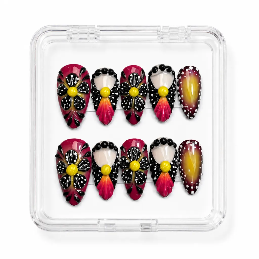 Abstract Burgundy Floral – Xưởng gia công Nailbox Sỉ thủ công