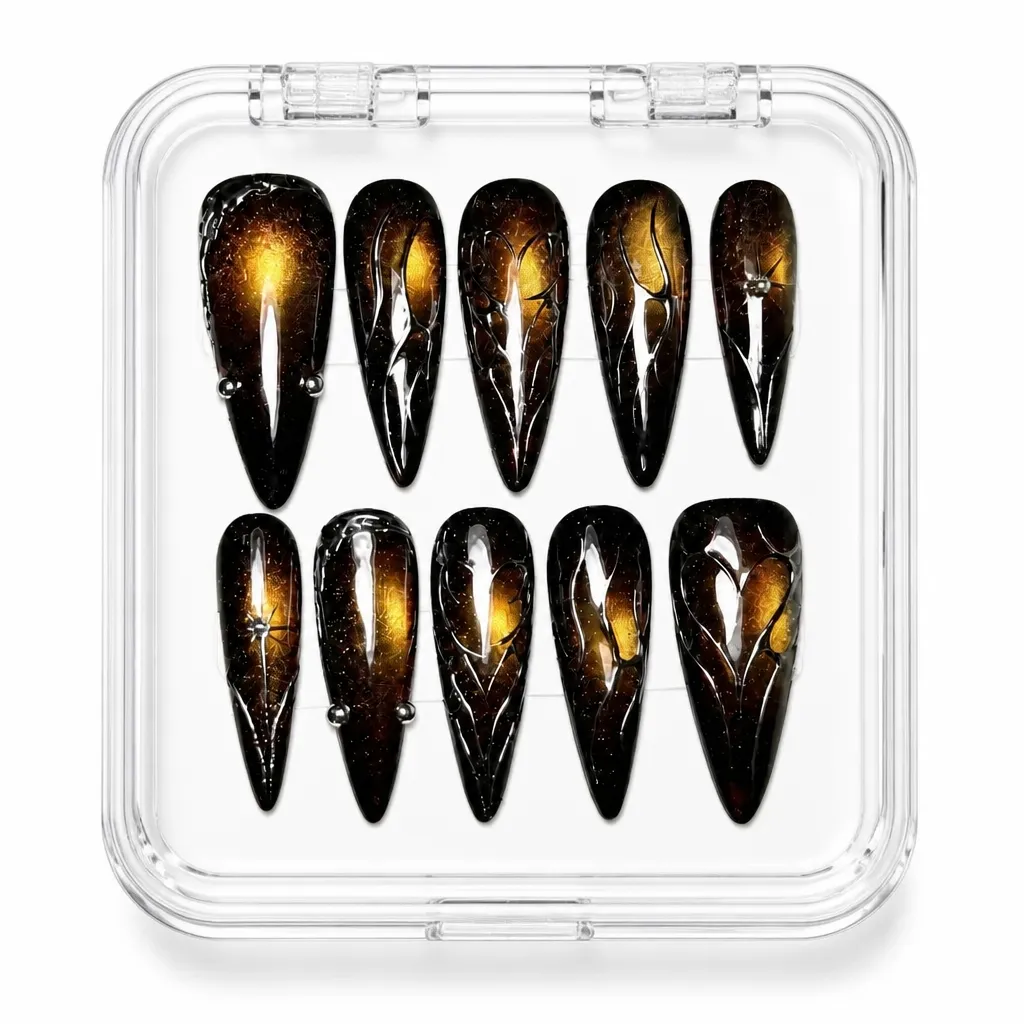 Amber Chrome Elegance – Xưởng gia công Nailbox Sỉ thủ công