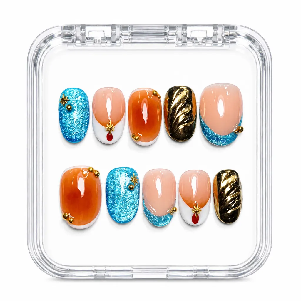 Amber Glamour Luxe – Mẫu Nailbox Sỉ Thiết Kế Thủ Công