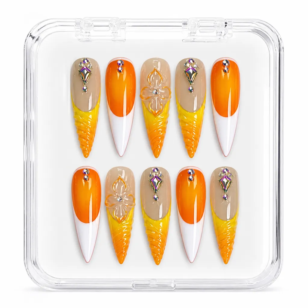 Amber Ombre Stiletto – Xưởng gia công Nailbox Sỉ thủ công