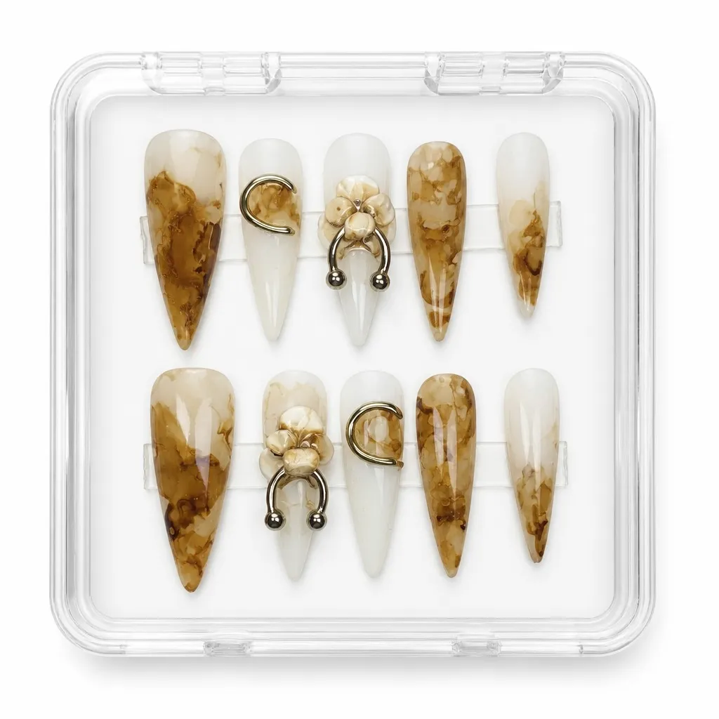 Amber Pierced Elegance – Xưởng gia công Nailbox Sỉ thủ công