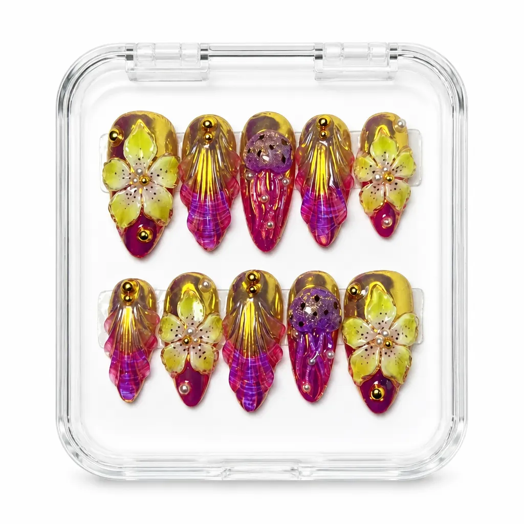 Amethyst Lotus Almond – Xưởng gia công Nailbox Sỉ thủ công