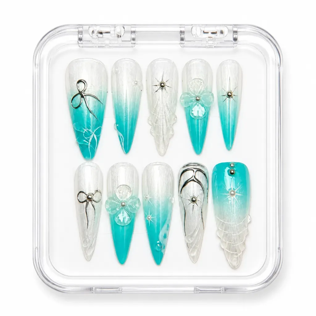 Aquamarine Elegance – Xưởng gia công Nailbox Sỉ thủ công