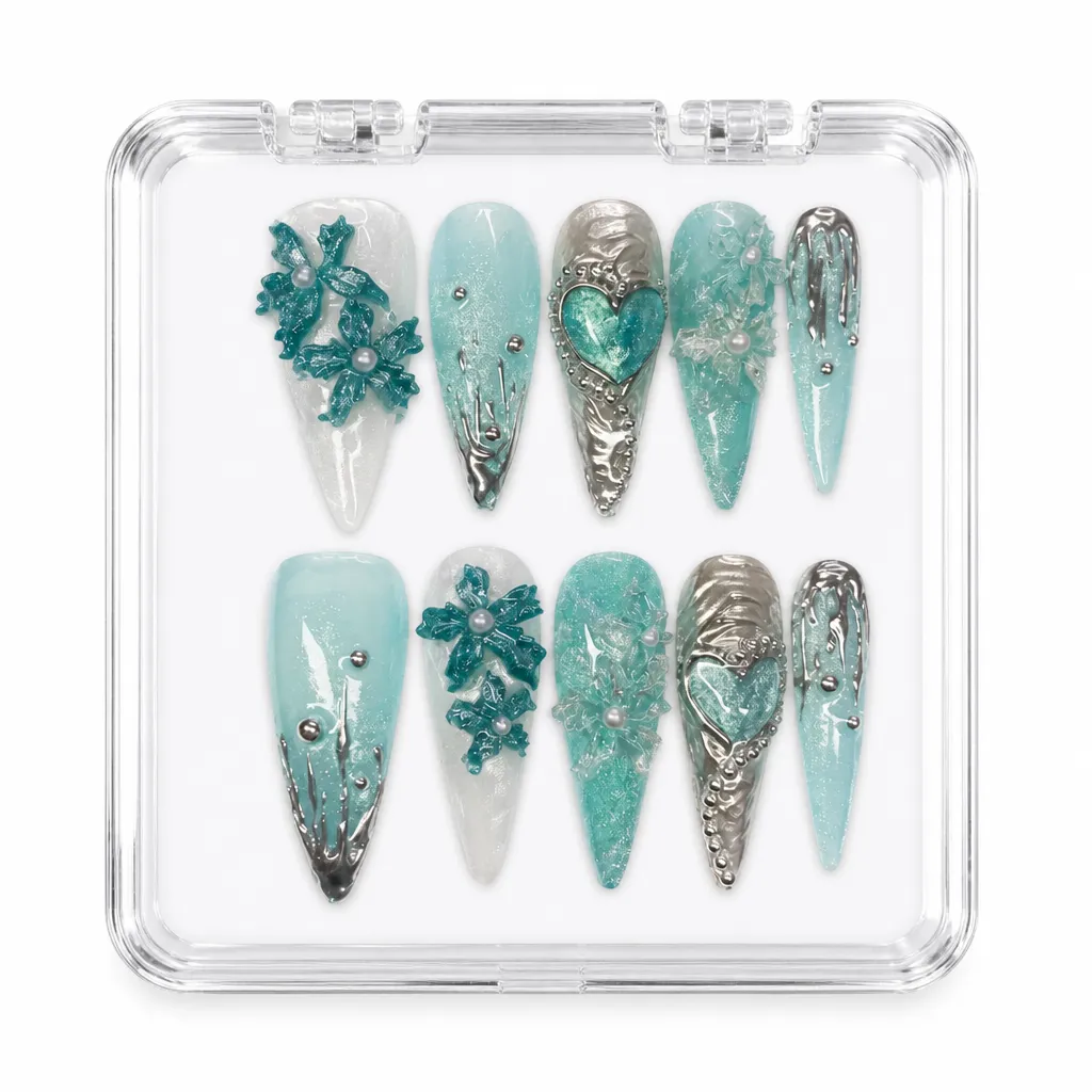 Aquamarine Siren Heart – Xưởng gia công Nailbox Sỉ thủ công