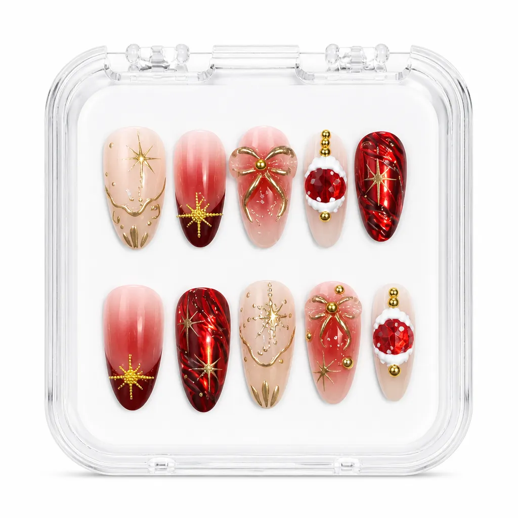 Aurora Crimson Luxe – Mẫu Nailbox Sỉ Thiết Kế Thủ Công