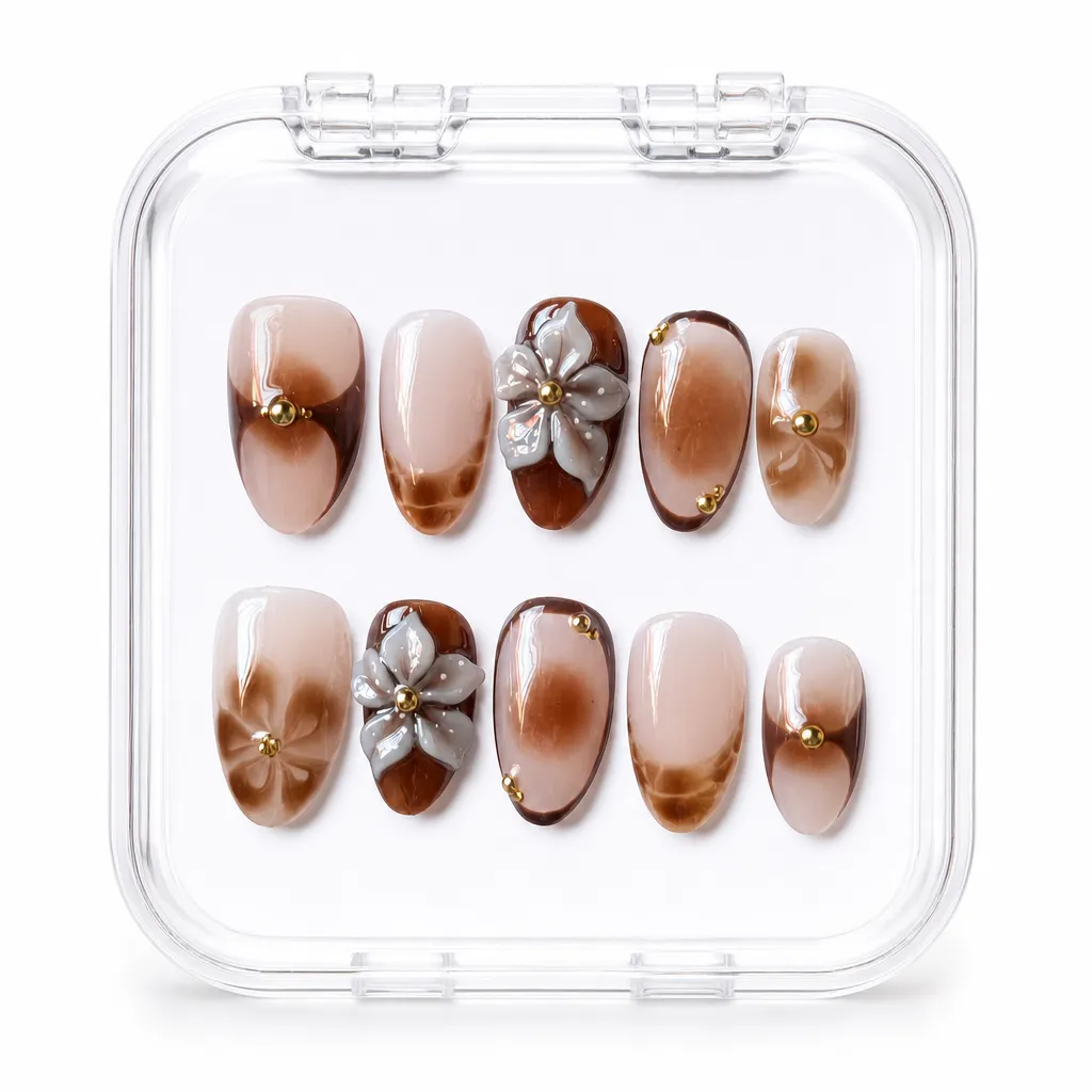 Autumn Bloom Mocha – Xưởng gia công Nailbox Sỉ thủ công