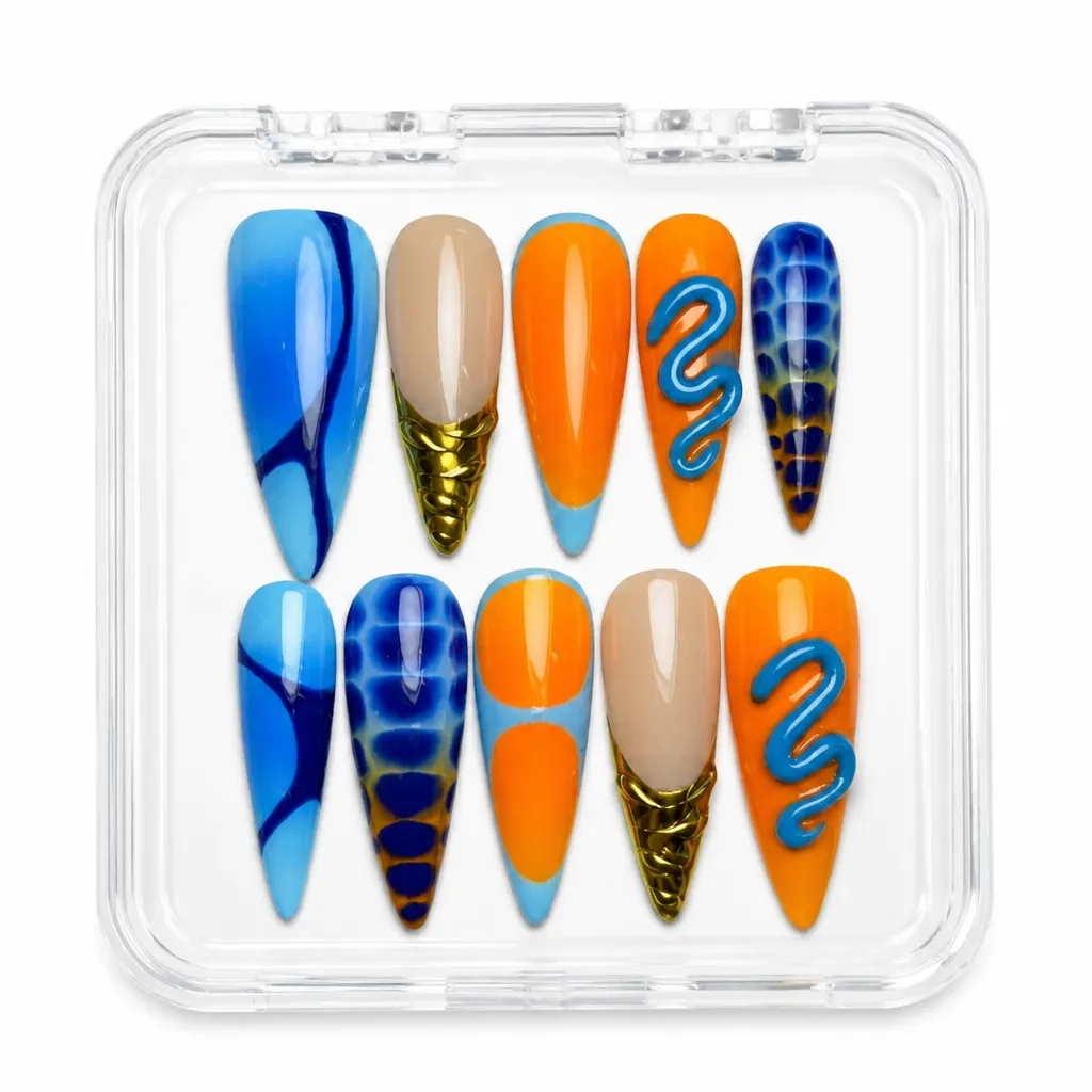 Azure Amber Swirls – Xưởng gia công Nailbox Sỉ thủ công