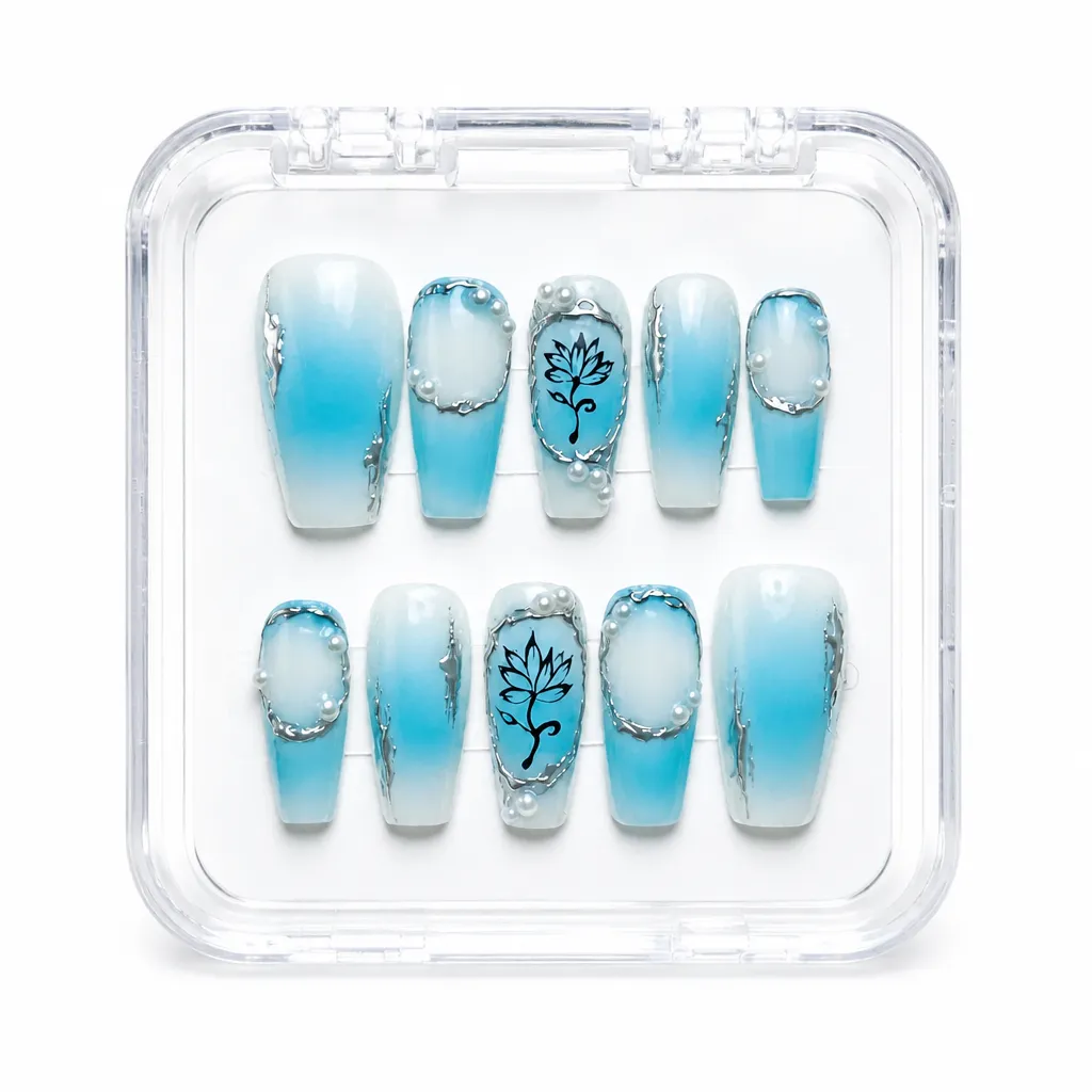 Azure Botanica – Mẫu Nailbox Sỉ Thiết Kế Thủ Công