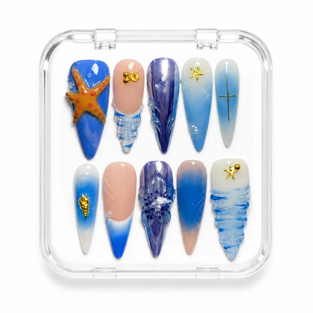 Azure Coastal – Mẫu Nailbox Sỉ Thiết Kế Thủ Công