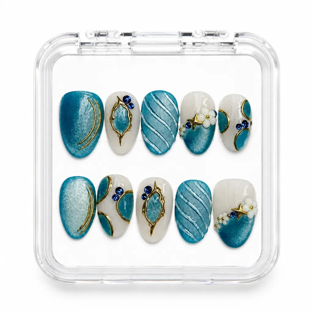 Azure Elegance Almond – Xưởng gia công Nailbox Sỉ thủ công