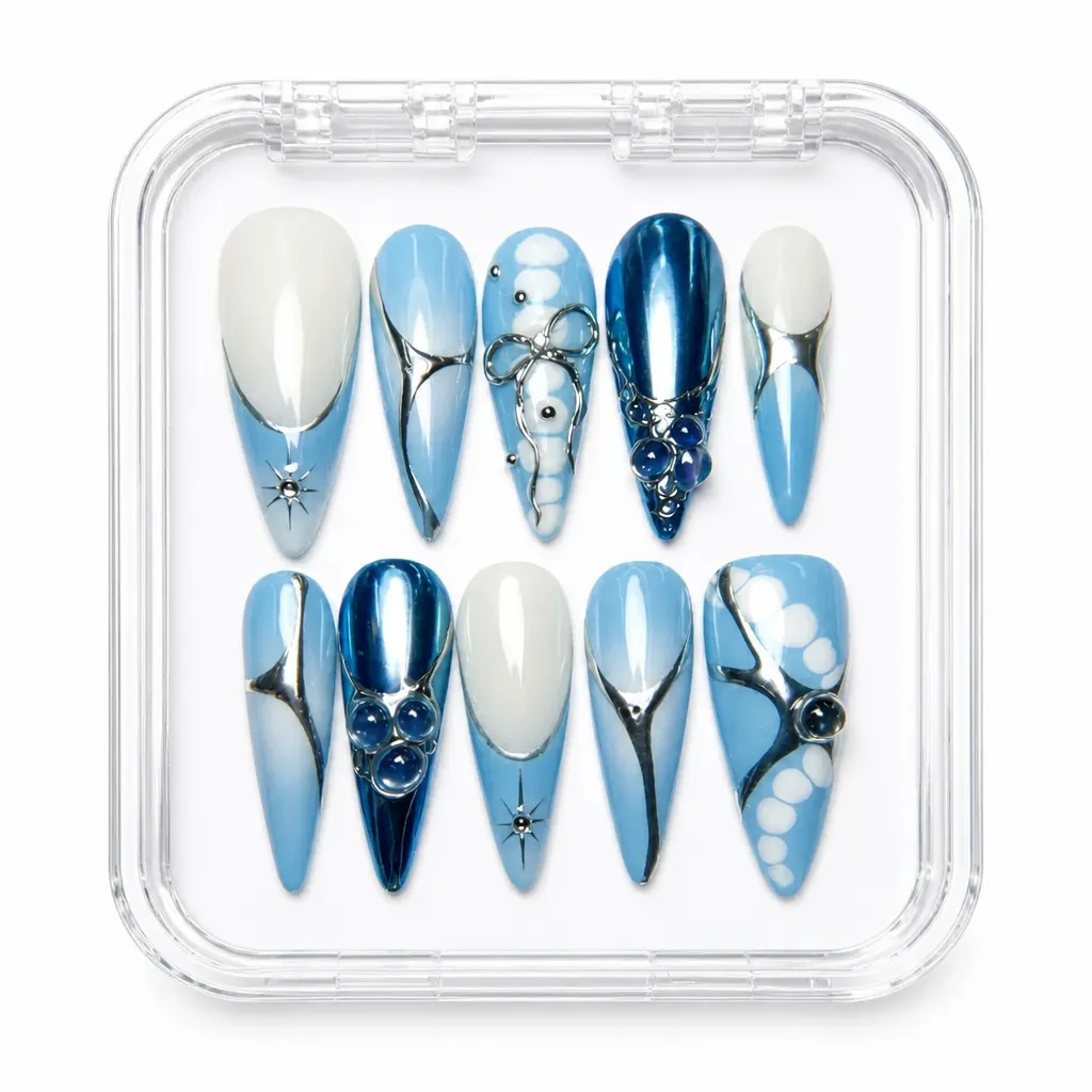 Azure Elegance Stiletto – Xưởng gia công Nailbox Sỉ thủ công