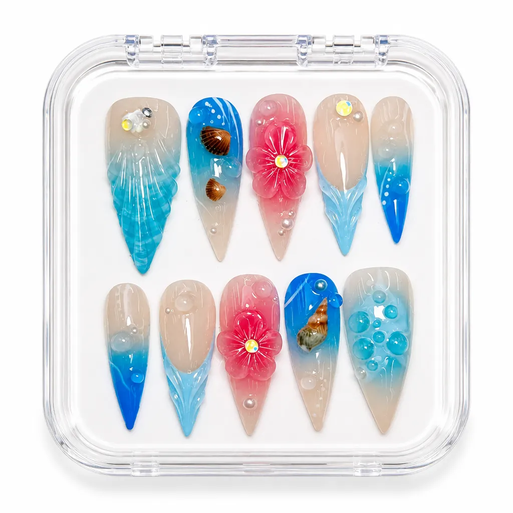 Azure Floral Stiletto – Xưởng gia công Nailbox Sỉ thủ công