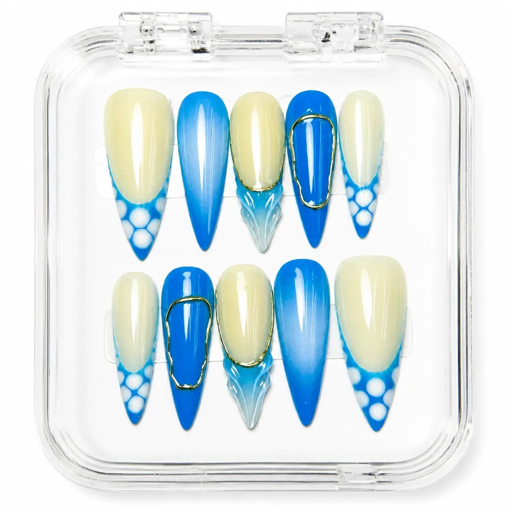 Azure Geometry Almond – Mẫu Nailbox Sỉ Thiết Kế Thủ Công
