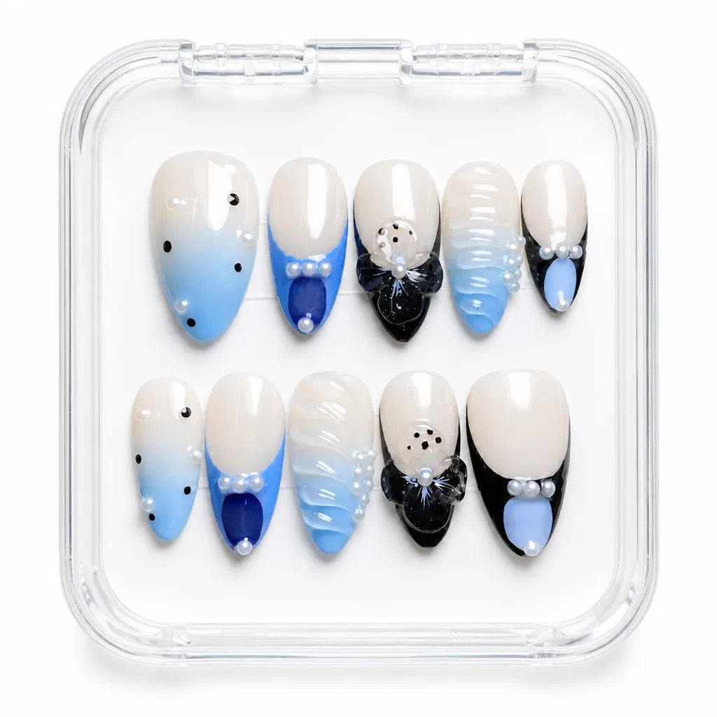 Azure Gradient Elegance – Xưởng gia công Nailbox Sỉ thủ công
