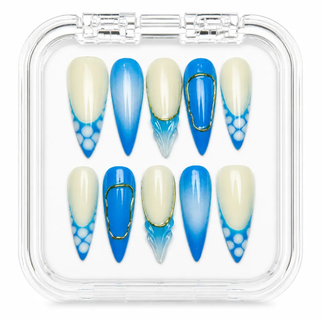 Azure Lattice Elegance – Xưởng gia công Nailbox Sỉ thủ công