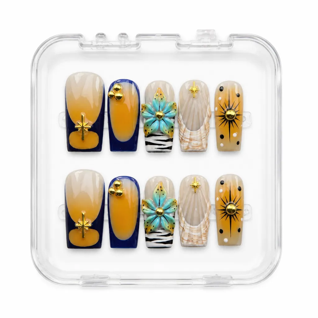 Azure Sunburst Floral – Xưởng gia công Nailbox Sỉ thủ công