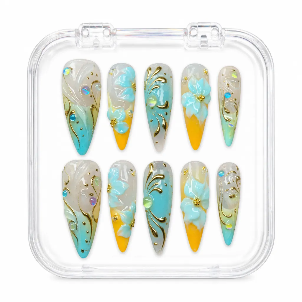 Azure Sunlit Blooms – Xưởng gia công Nailbox Sỉ thủ công