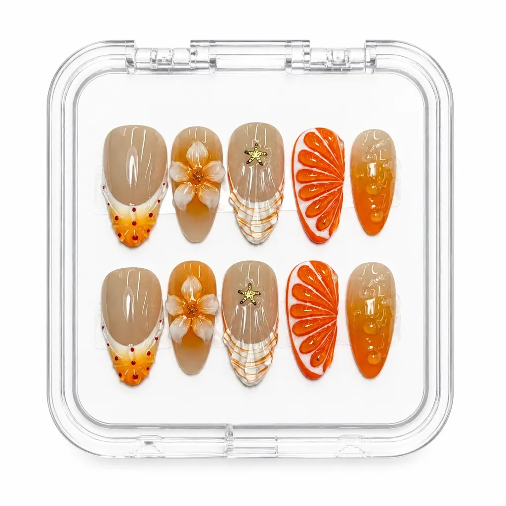 Beige Citrus Elegance – Xưởng gia công Nailbox Sỉ thủ công
