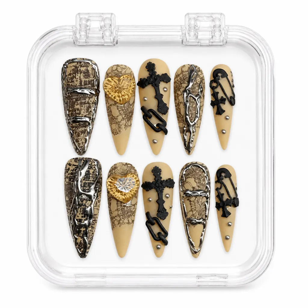 Beige Punk Cross – Xưởng gia công Nailbox Sỉ thủ công