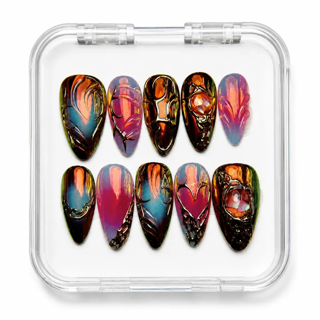 Black Cosmic Aurora – Mẫu Nailbox Sỉ Thiết Kế Thủ Công