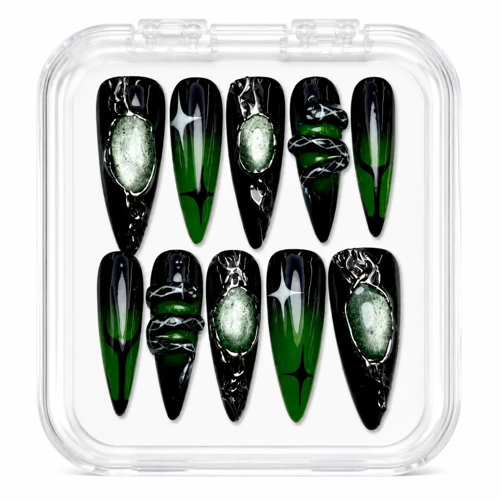 Black Emerald Luxe – Mẫu Nailbox Sỉ Thiết Kế Thủ Công