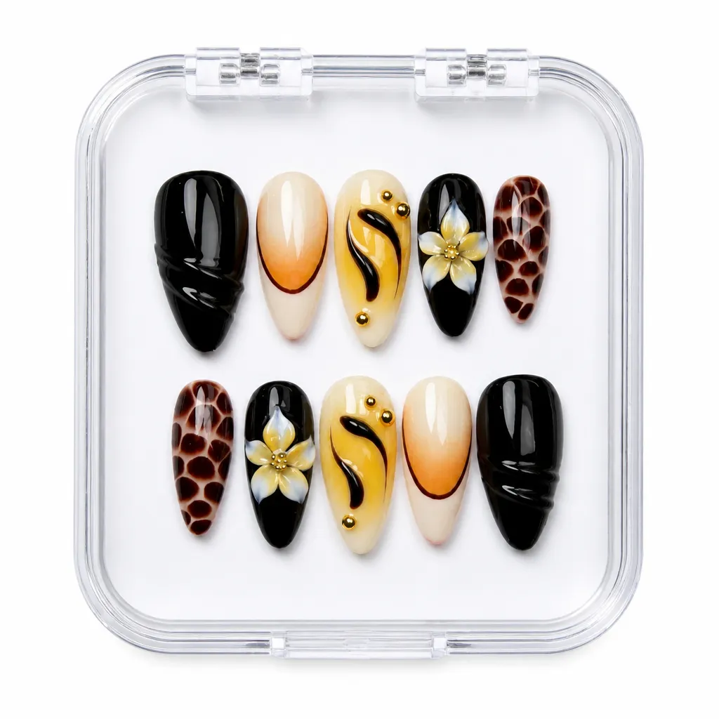 Black Leopard Luxe – Mẫu Nailbox Sỉ Thiết Kế Thủ Công