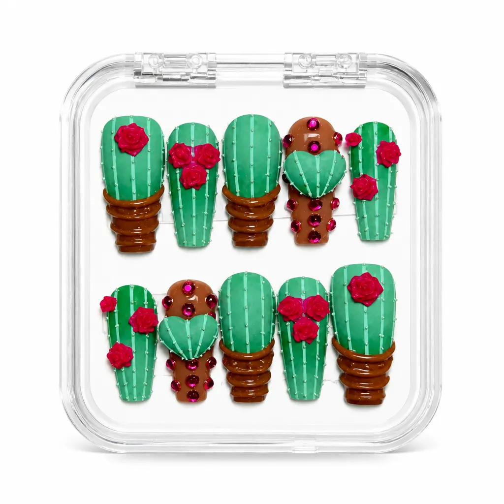 Blooming Cactus Luxe – Mẫu Nailbox Sỉ Thiết Kế Thủ Công