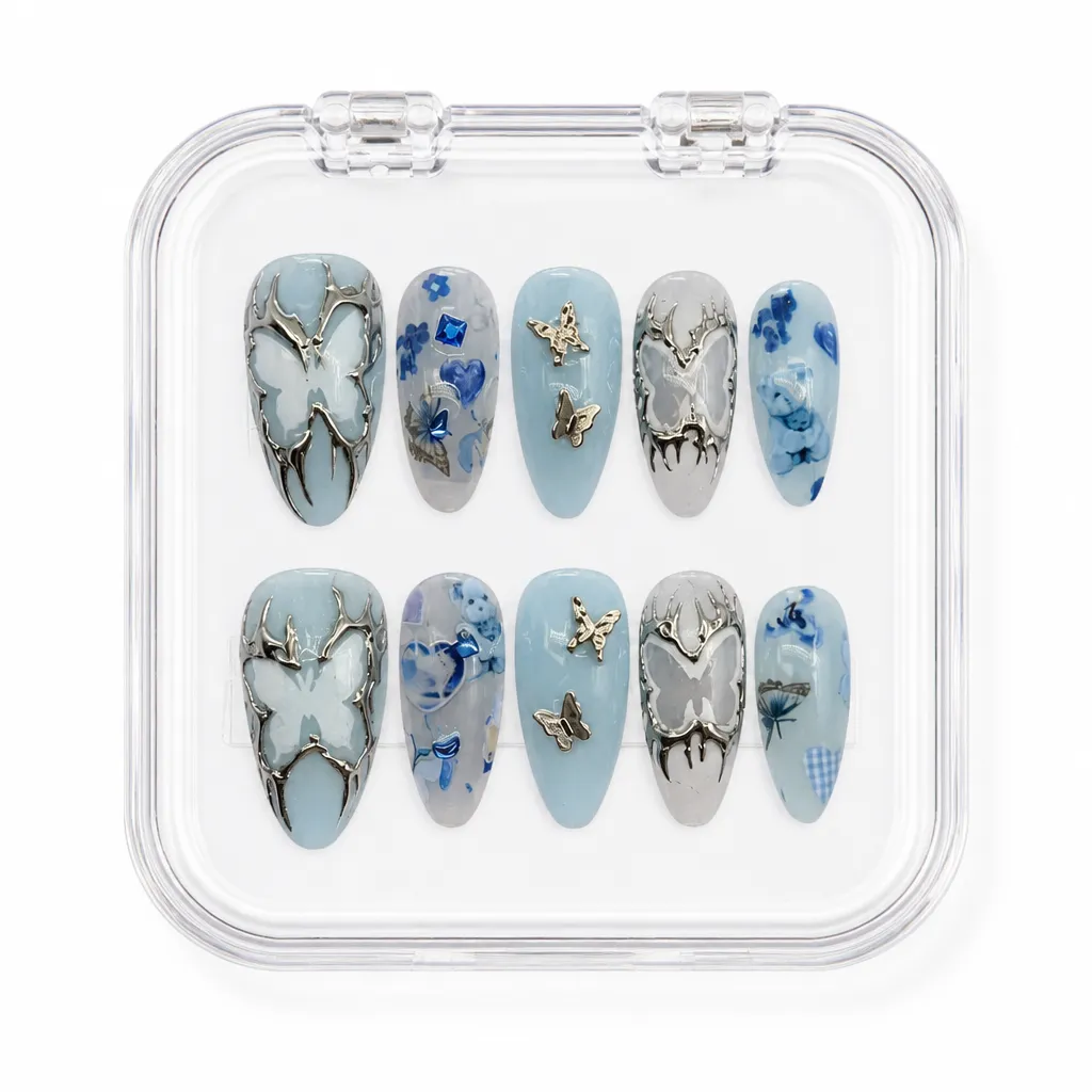 Blue Butterfly Chrome – Xưởng gia công Nailbox Sỉ thủ công
