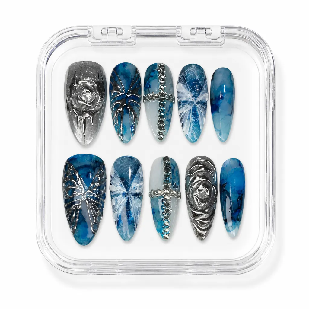 Blue Chrome Butterfly – Xưởng gia công Nailbox Sỉ thủ công