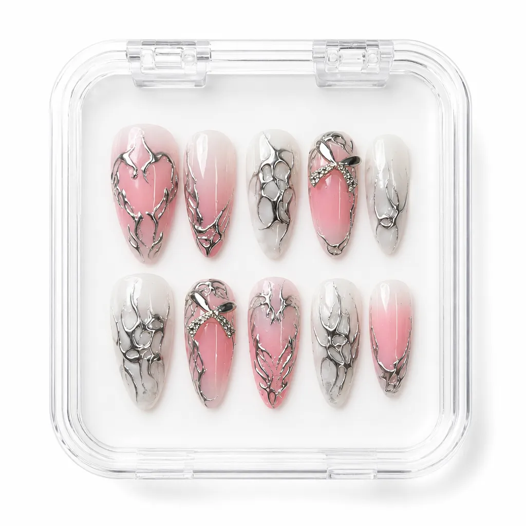 Blush Cyber Bows – Mẫu Nailbox Sỉ Thiết Kế Thủ Công