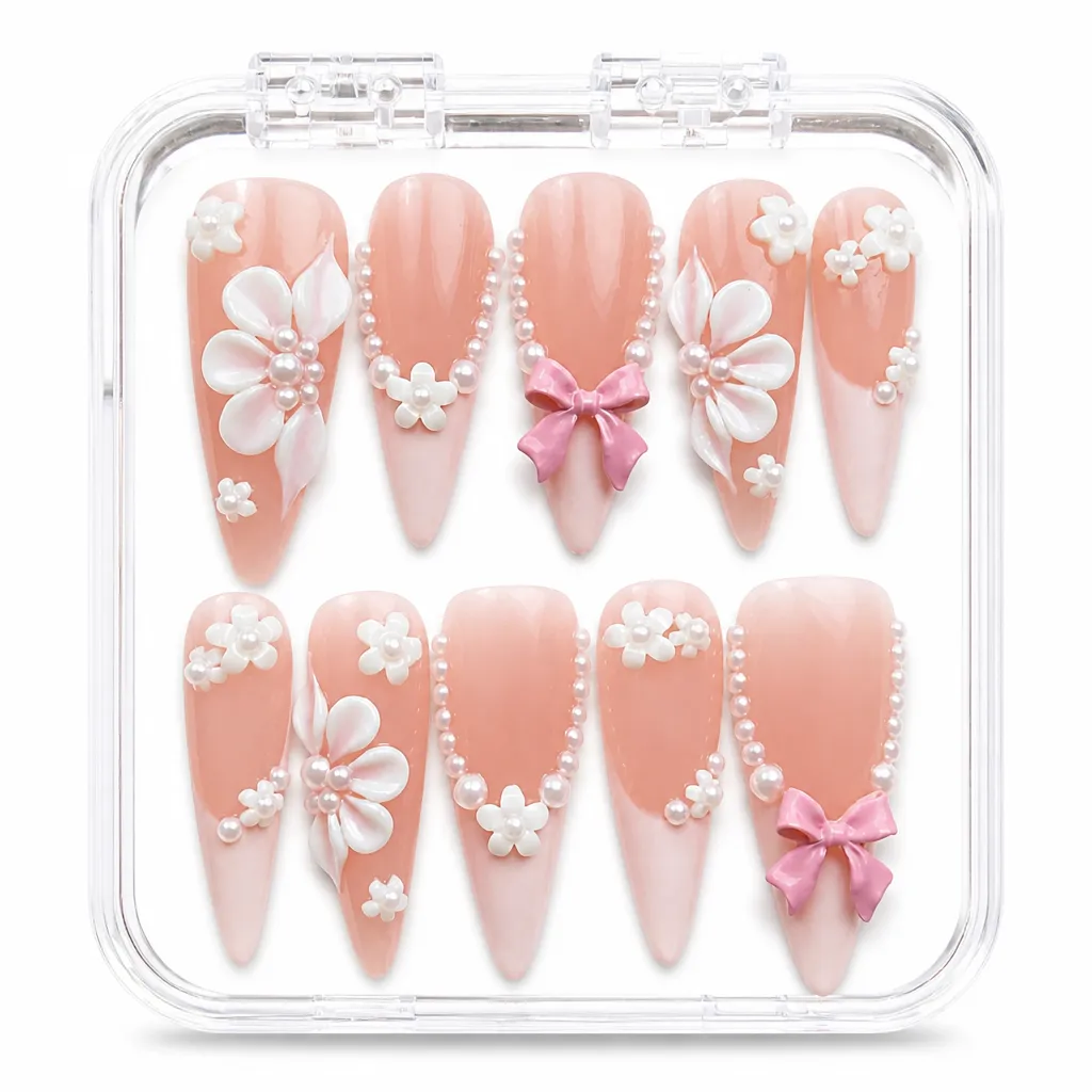Blush Pearl Bow – Xưởng gia công Nailbox Sỉ thủ công