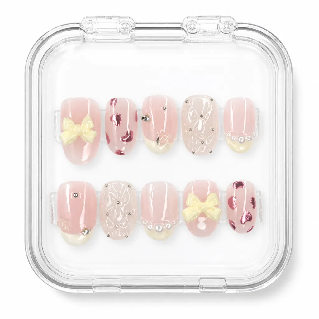 Blush Ribbon Elegance – Xưởng gia công Nailbox Sỉ thủ công