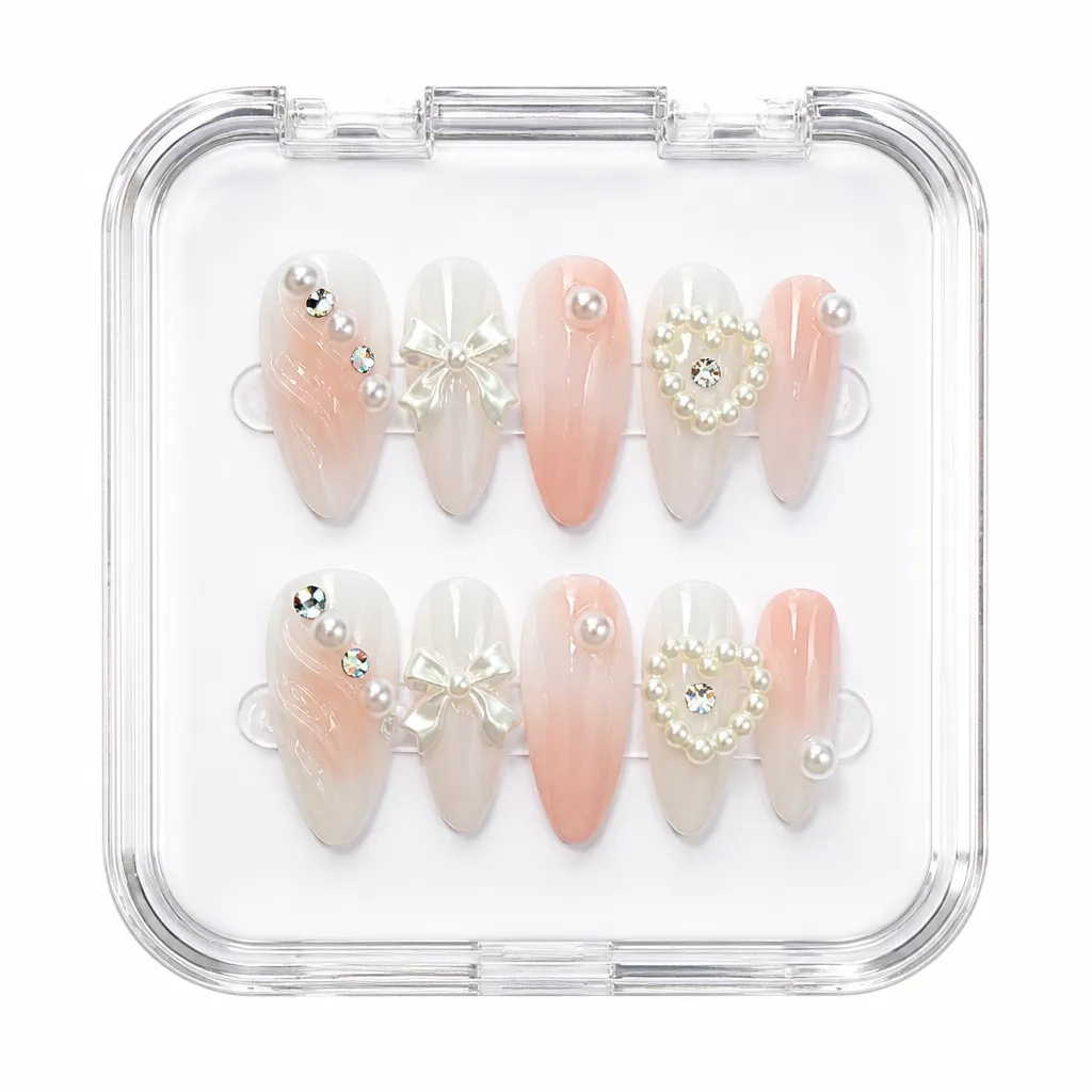 Blush Sparkle Almond – Xưởng gia công Nailbox Sỉ thủ công