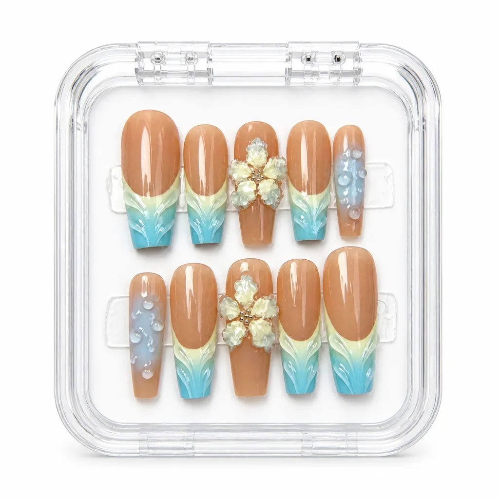 Botanical Azure – Mẫu Nailbox Sỉ Thiết Kế Thủ Công
