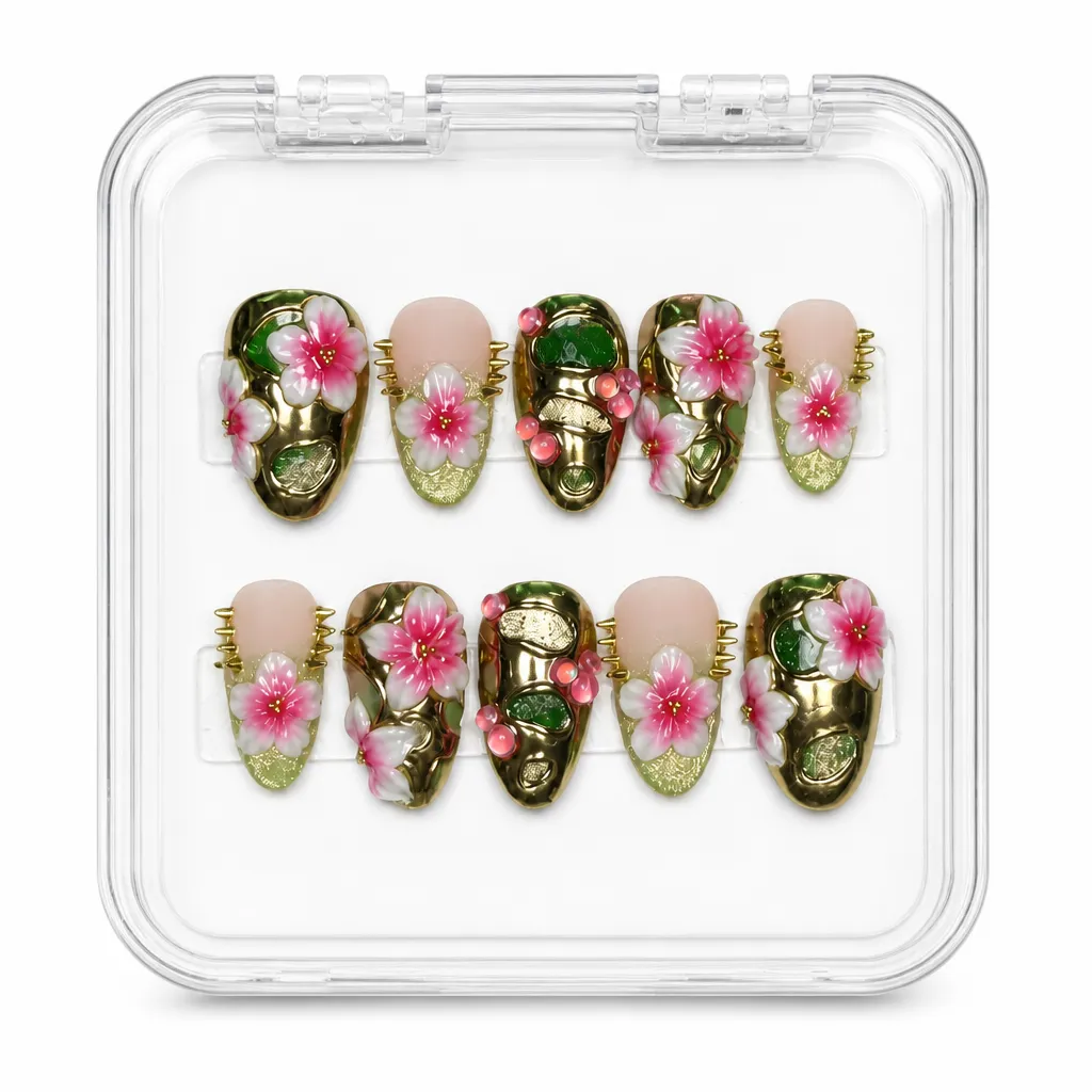 Botanical Bloom Almond – Xưởng gia công Nailbox Sỉ thủ công