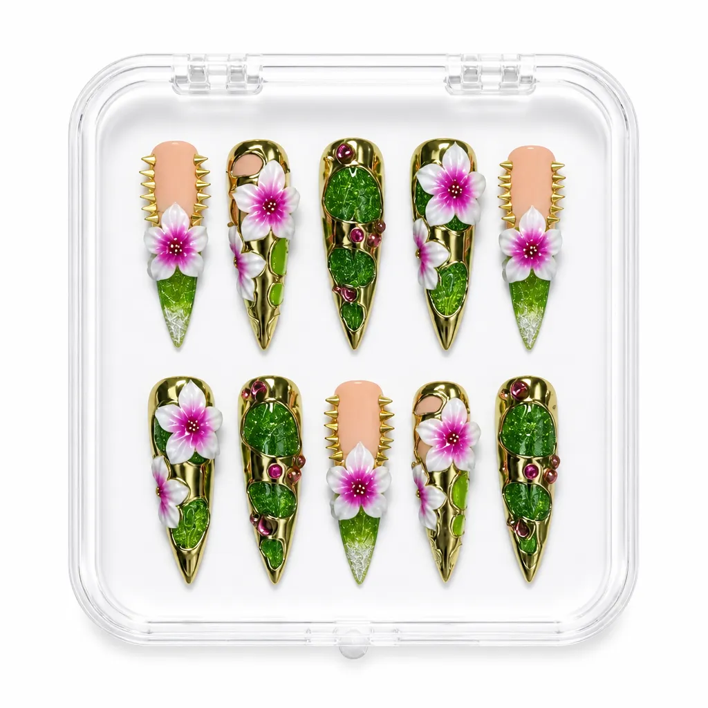 Botanical Bloom Stiletto – Xưởng gia công Nailbox Sỉ thủ công