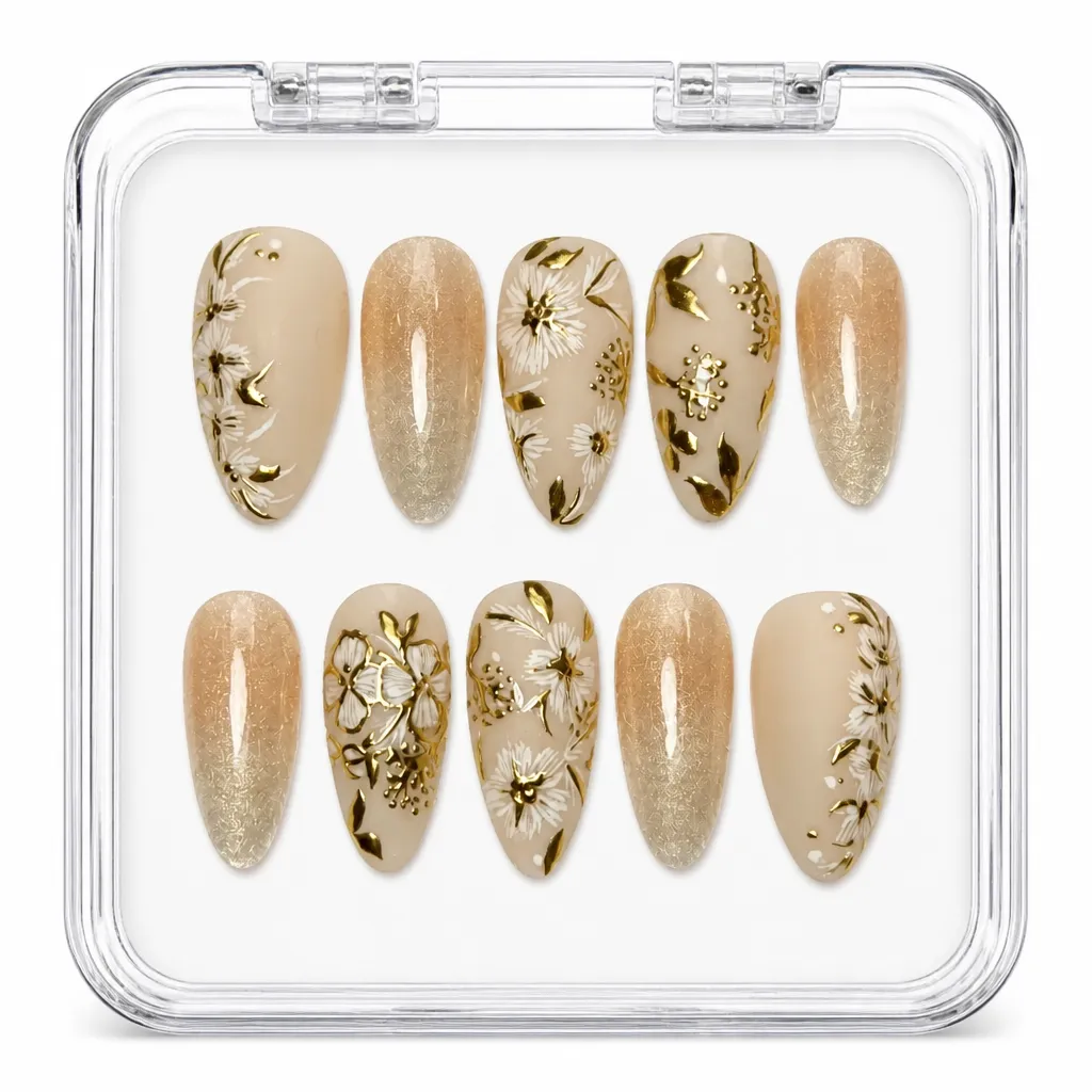 Botanical Elegance Almond – Xưởng gia công Nailbox Sỉ thủ công