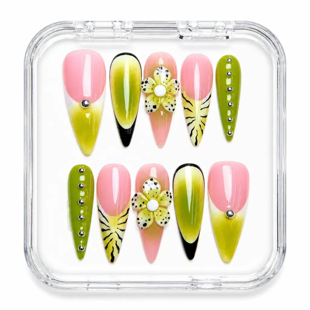 Botanical Elegance Stiletto – Mẫu Nailbox Sỉ Thiết Kế Thủ Công