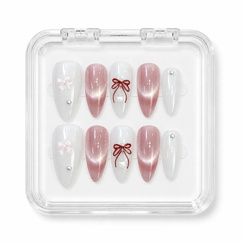 Bow Elegance Almond – Xưởng gia công Nailbox Sỉ thủ công