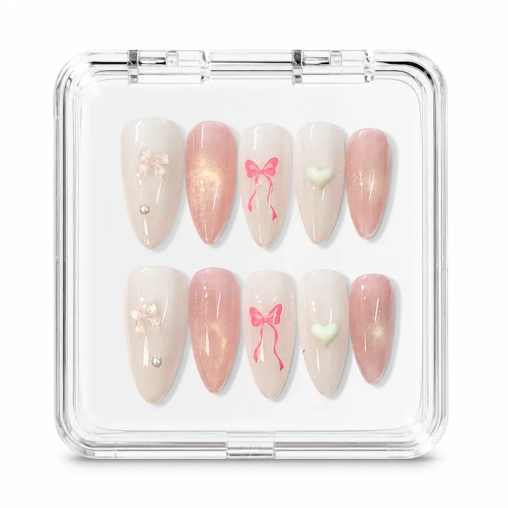 Bow Romance Almond – Xưởng gia công Nailbox Sỉ thủ công