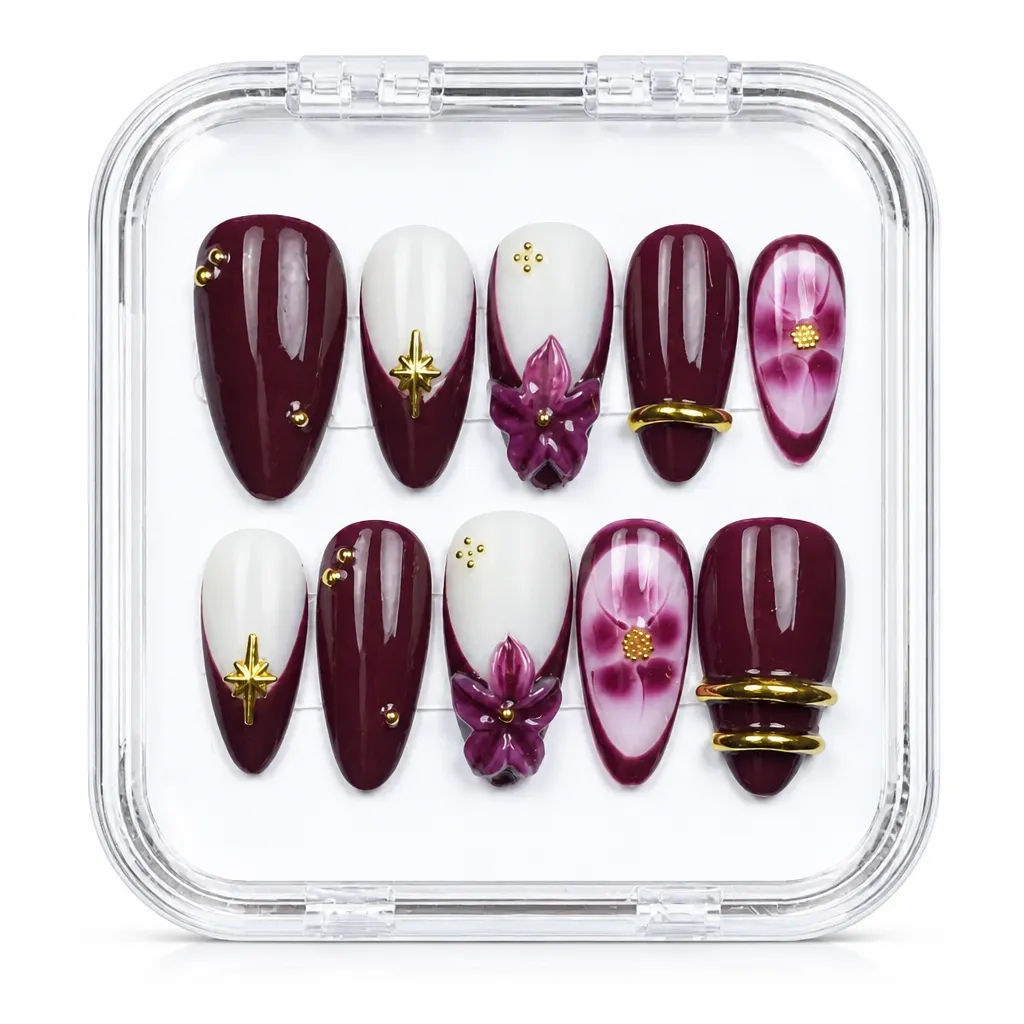 Burgundy Bloom – Xưởng gia công Nailbox Sỉ thủ công