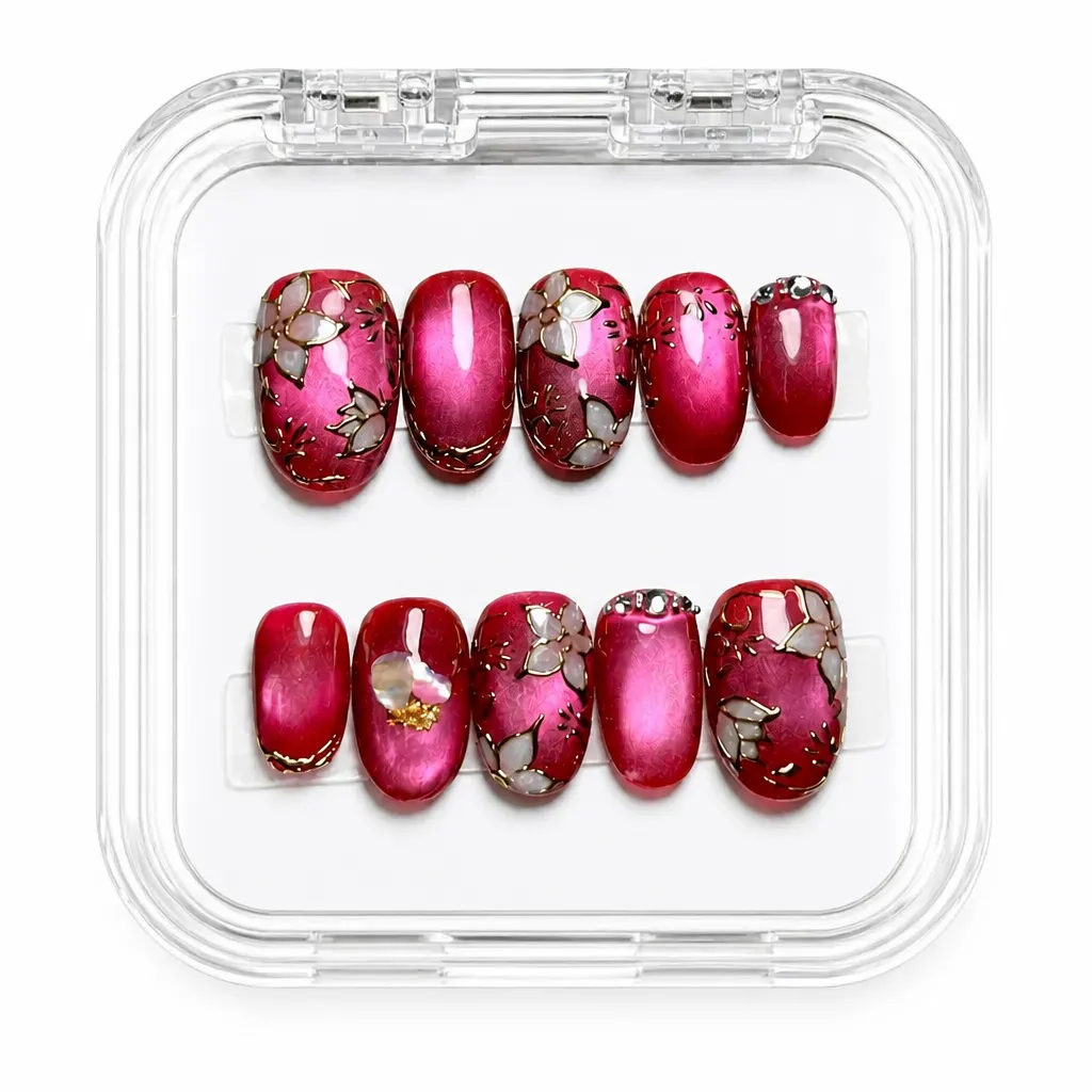 Burgundy Crimson Bloom – Xưởng gia công Nailbox Sỉ thủ công