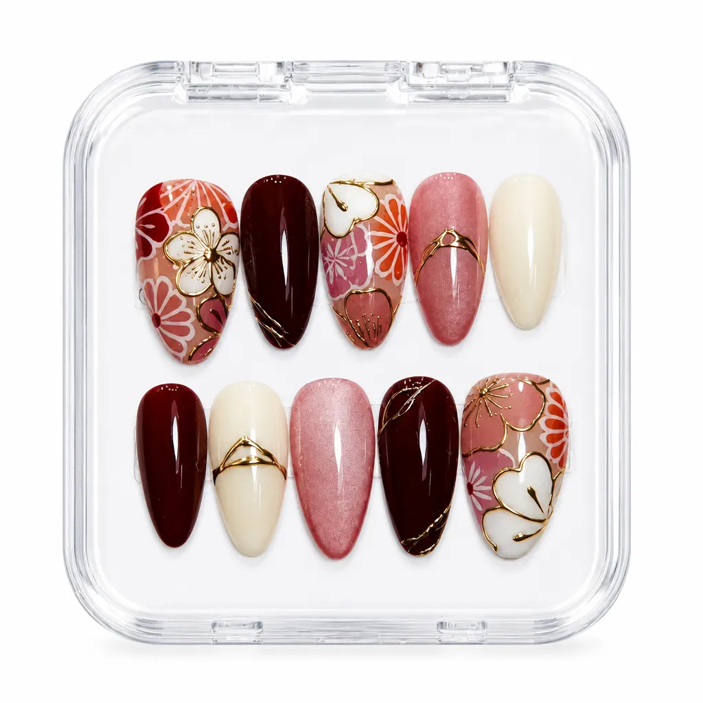 Burgundy Crimson Botanical – Xưởng gia công Nailbox Sỉ thủ công