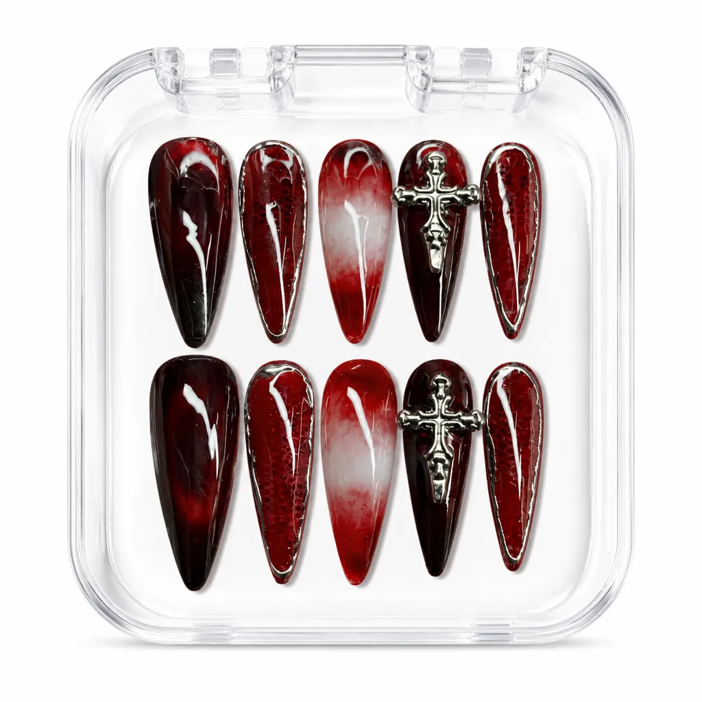 Burgundy Crimson Cross – Xưởng gia công Nailbox Sỉ thủ công