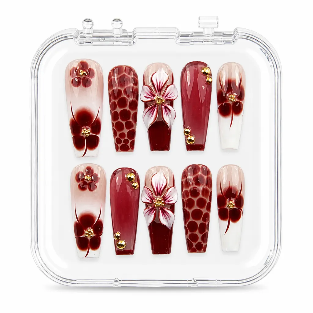 Burgundy Floral Scales – Xưởng gia công Nailbox Sỉ thủ công