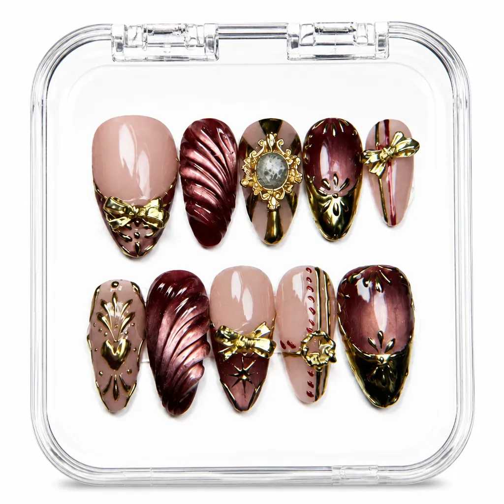 Burgundy Luxe – Xưởng gia công Nailbox Sỉ thủ công