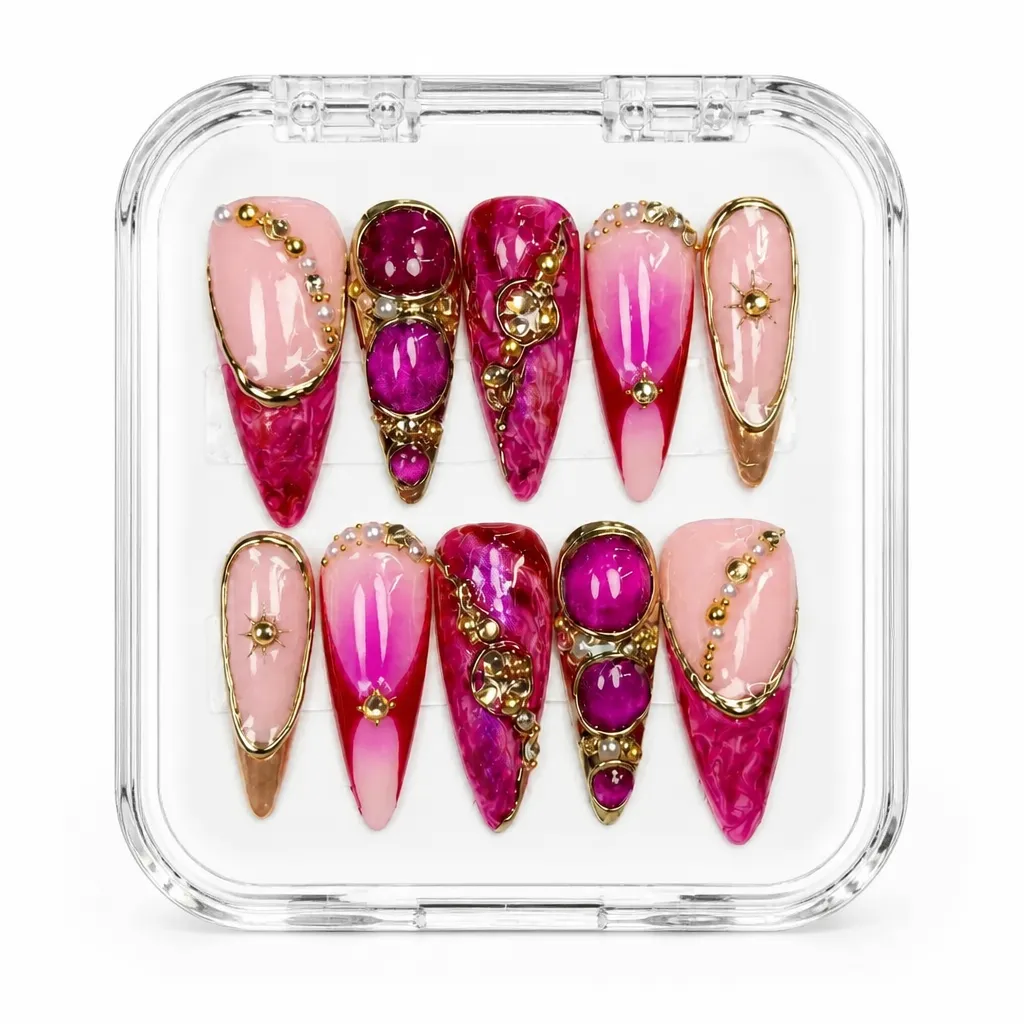 Burgundy Luxe Stiletto – Mẫu Nailbox Sỉ Thiết Kế Thủ Công
