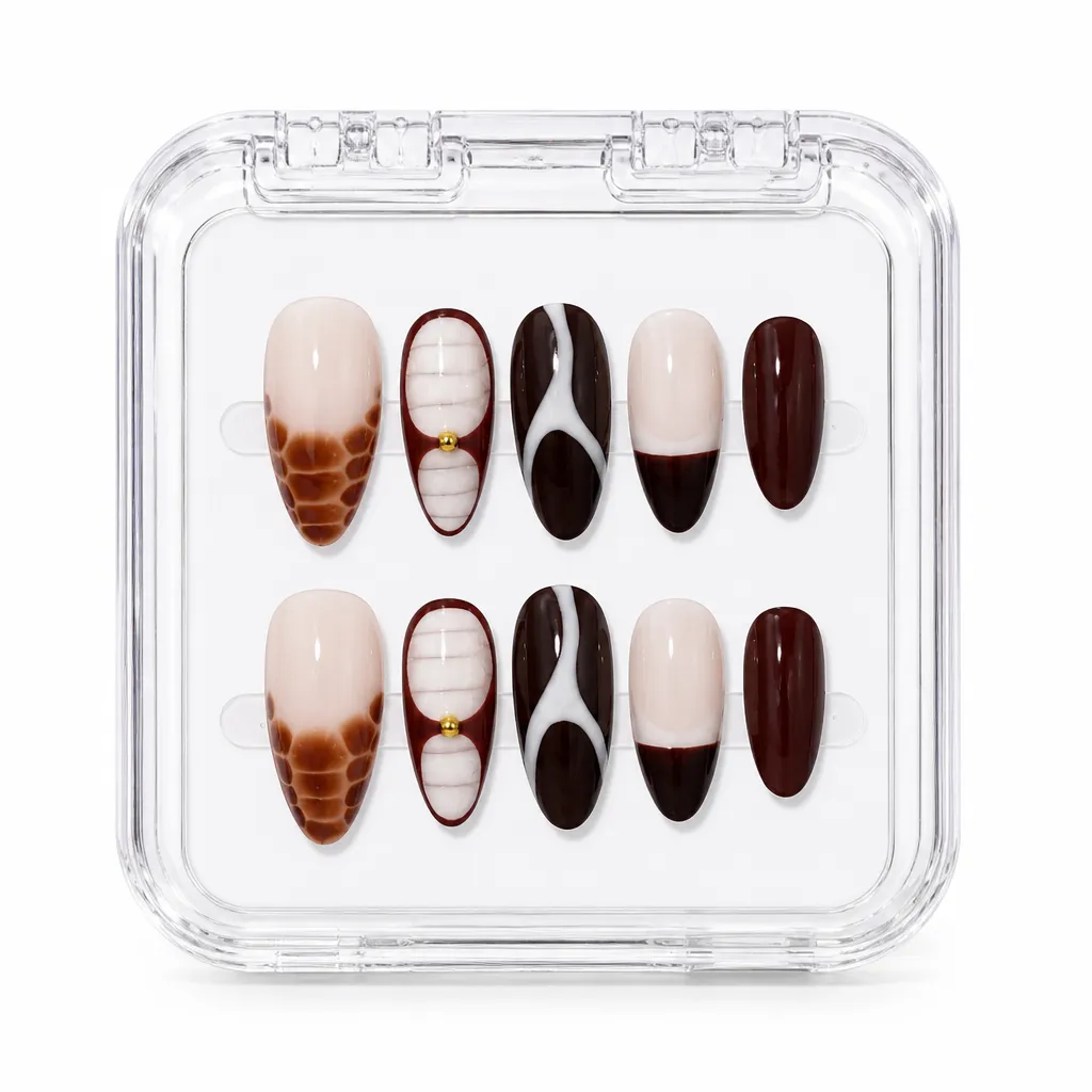Burgundy Marble Luxe – Mẫu Nailbox Sỉ Thiết Kế Thủ Công