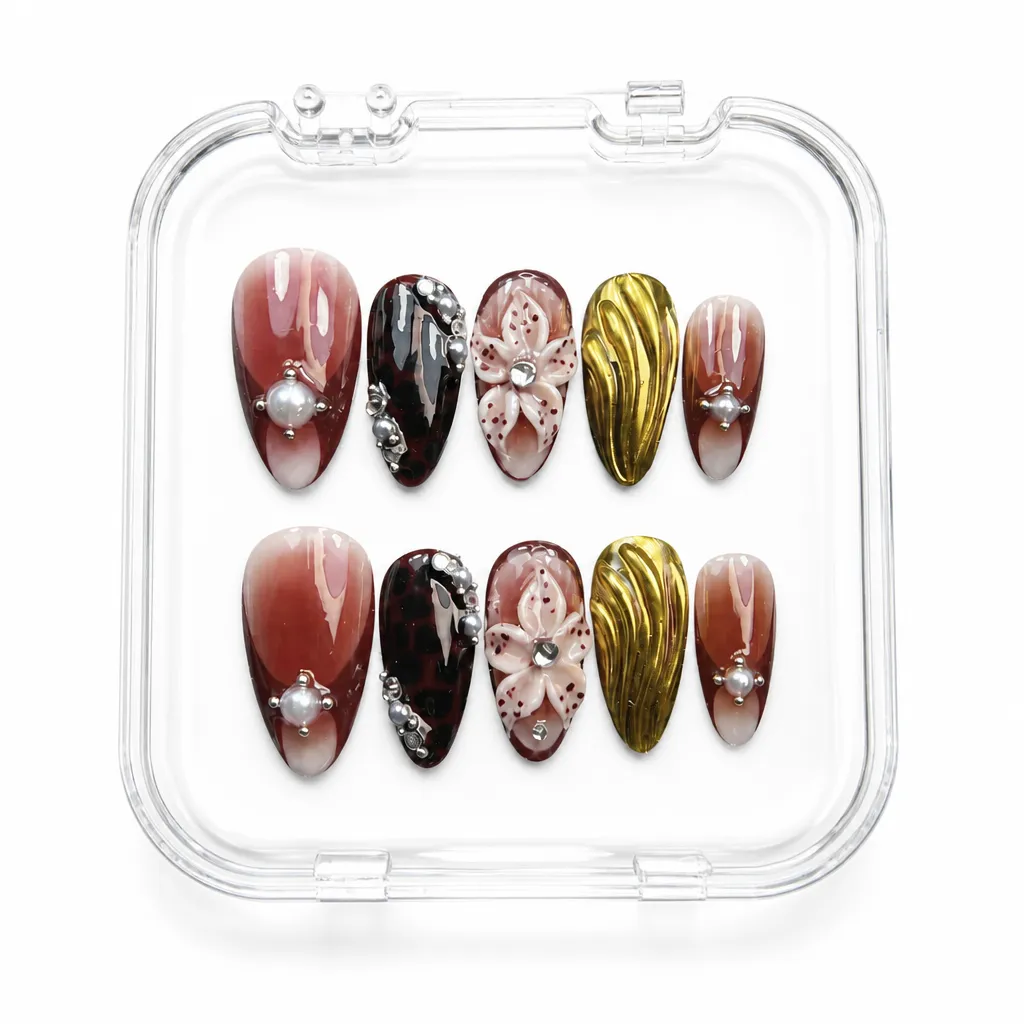 Burgundy Pearl Opulence – Xưởng gia công Nailbox Sỉ thủ công
