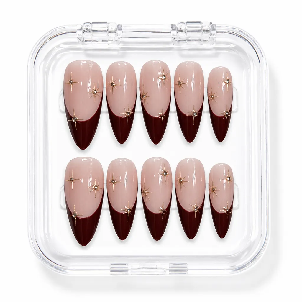 Burgundy Starburst French – Xưởng gia công Nailbox Sỉ thủ công